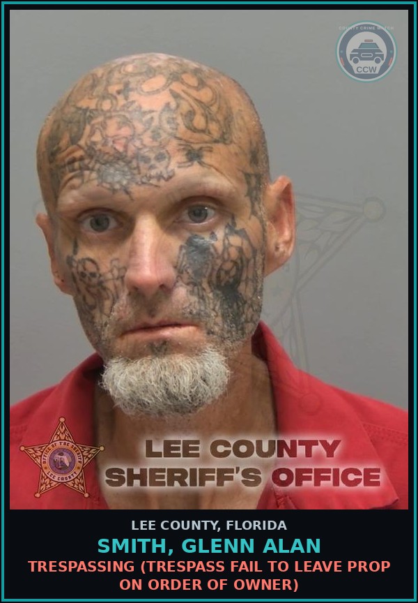 Booking mugshot of SMITH, GLENN ALAN in Lee County