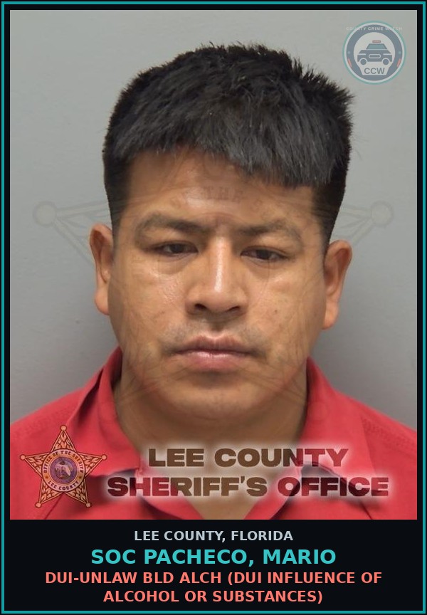 Booking mugshot of SOC PACHECO, MARIO in Lee County