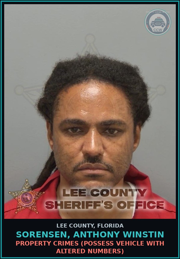 Booking mugshot of SORENSEN, ANTHONY WINSTIN in Lee County
