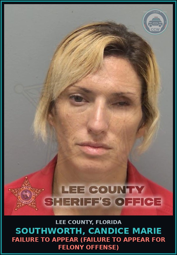 Booking mugshot of SOUTHWORTH, CANDICE MARIE in Lee County