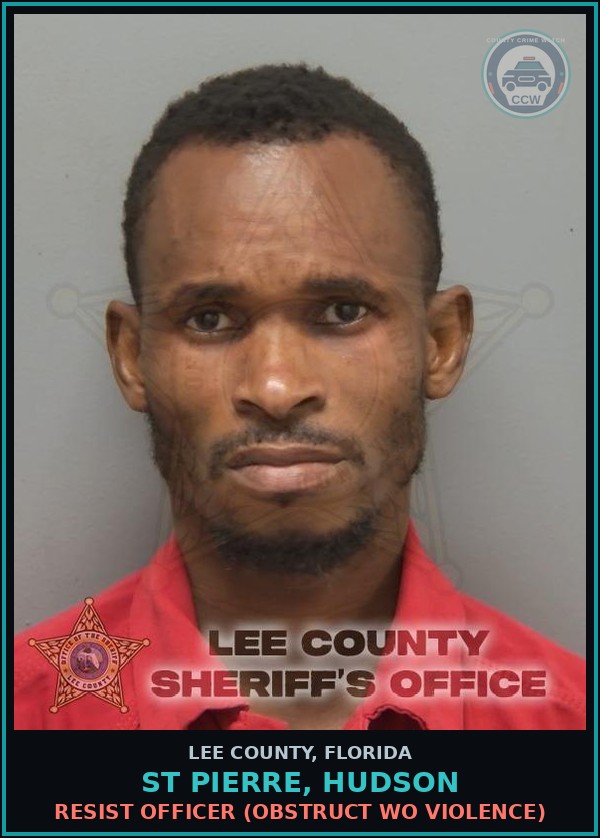 Booking mugshot of ST PIERRE, HUDSON in Lee County