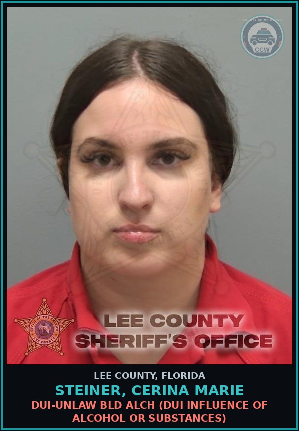 Booking mugshot of STEINER, CERINA MARIE in Lee County