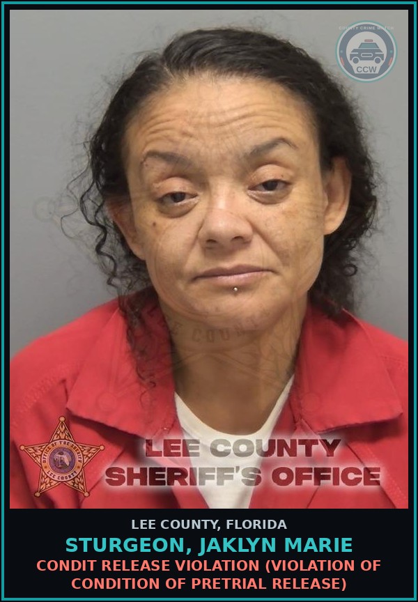 Booking mugshot of STURGEON, JAKLYN MARIE in Lee County