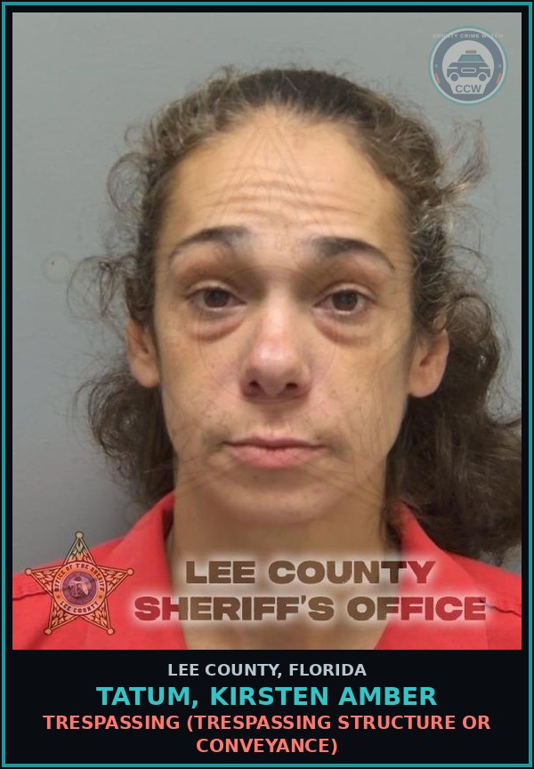 Booking mugshot of TATUM, KIRSTEN AMBER in Lee County