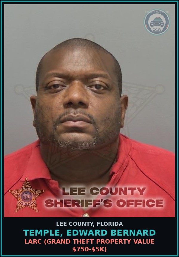 Booking mugshot of TEMPLE, EDWARD BERNARD in Lee County