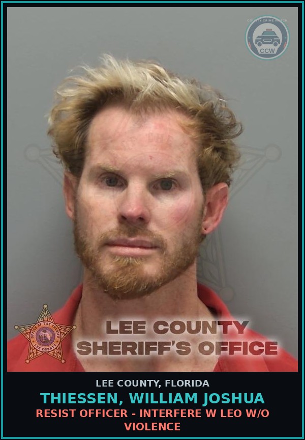 Booking mugshot of THIESSEN, WILLIAM JOSHUA in Lee County
