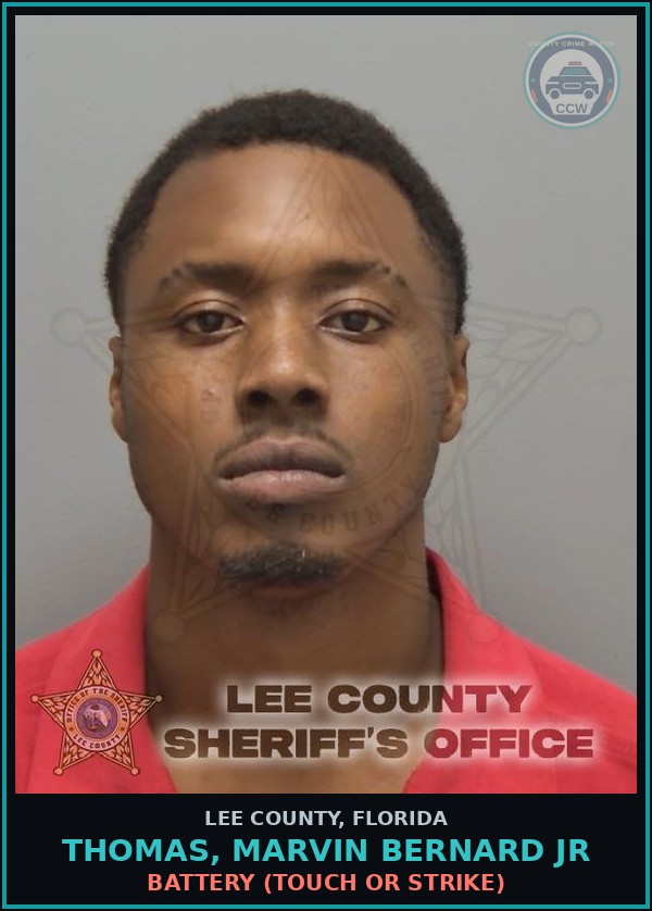 Booking mugshot of THOMAS, MARVIN BERNARD JR in Lee County