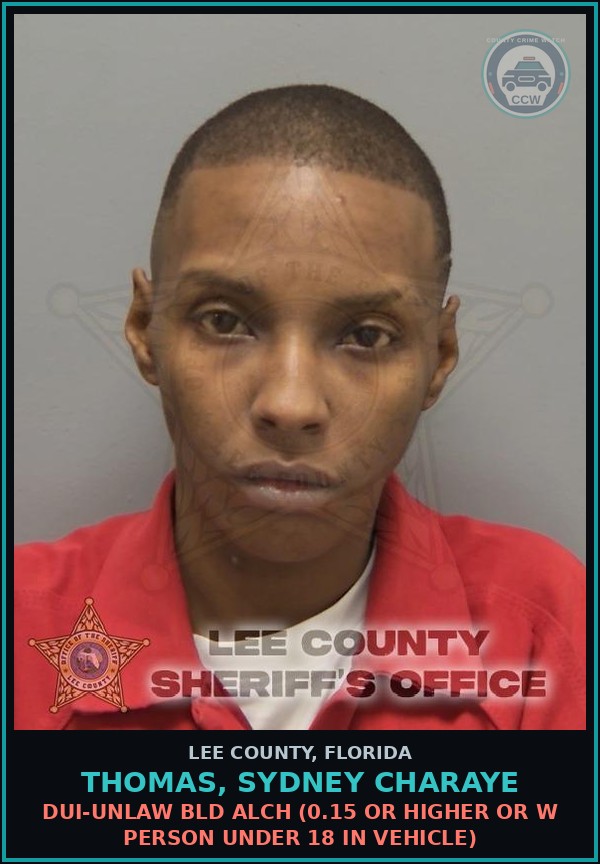 Booking mugshot of THOMAS, SYDNEY CHARAYE in Lee County