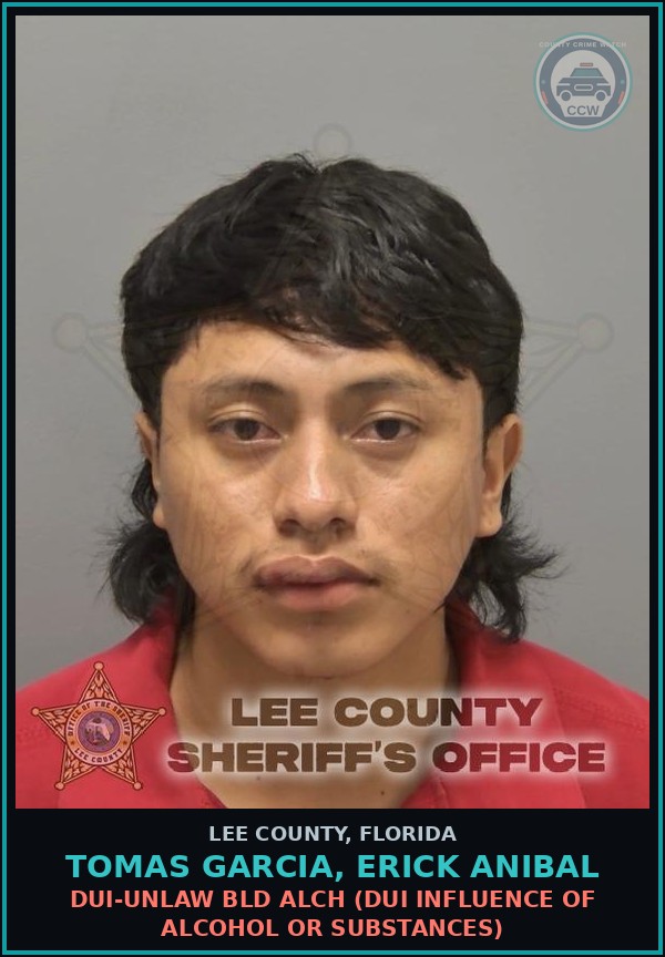 Booking mugshot of TOMAS GARCIA, ERICK ANIBAL in Lee County