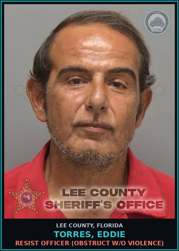Booking mugshot of TORRES, EDDIE in Lee County