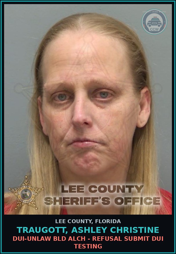 Booking mugshot of TRAUGOTT, ASHLEY CHRISTINE in Lee County