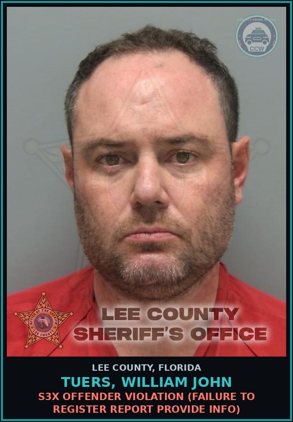 Booking mugshot of TUERS, WILLIAM JOHN in Lee County