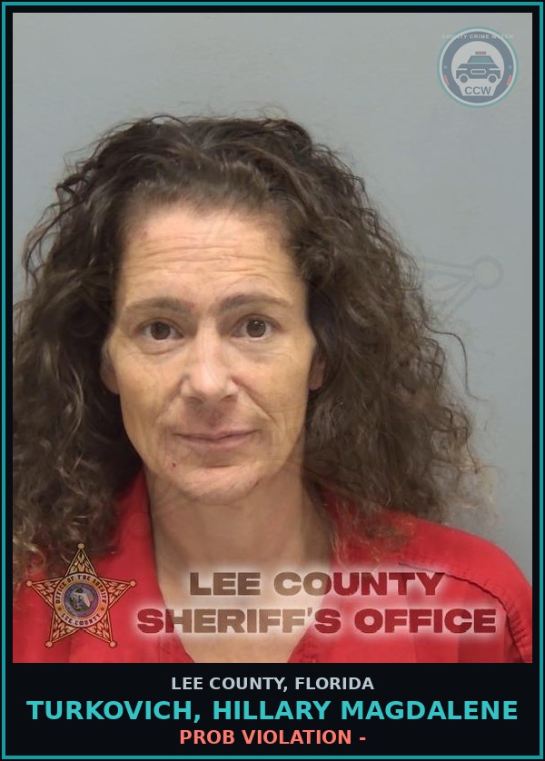 Booking mugshot of TURKOVICH, HILLARY MAGDALENE in Lee County