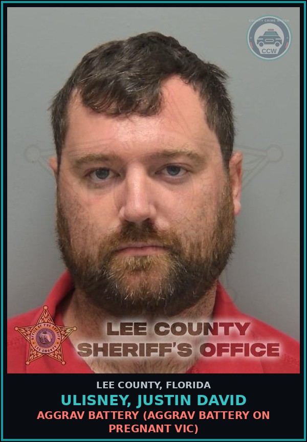 Booking mugshot of ULISNEY, JUSTIN DAVID in Lee County