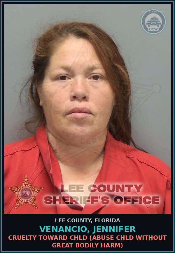 Booking mugshot of VENANCIO, JENNIFER in Lee County