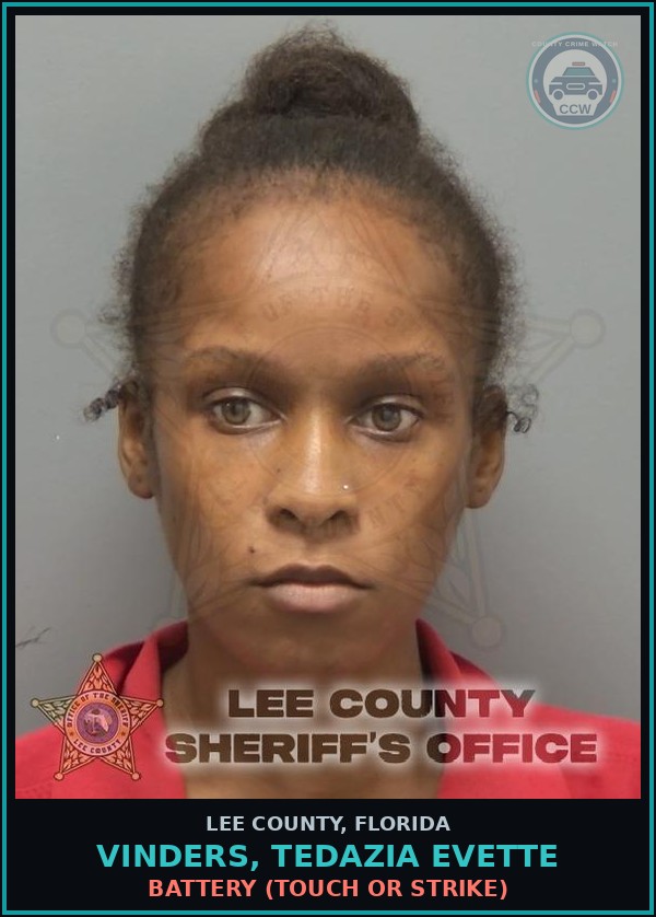 Booking mugshot of VINDERS, TEDAZIA EVETTE in Lee County