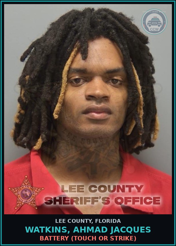 Booking mugshot of WATKINS, AHMAD JACQUES in Lee County