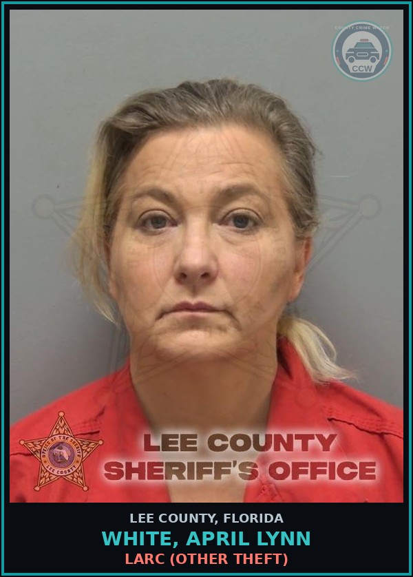 Booking mugshot of WHITE, APRIL LYNN in Lee County