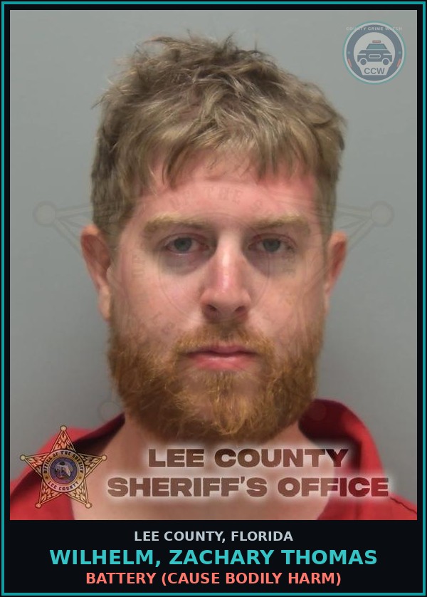 Booking mugshot of WILHELM, ZACHARY THOMAS in Lee County