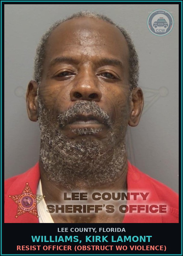 Booking mugshot of WILLIAMS, KIRK LAMONT in Lee County