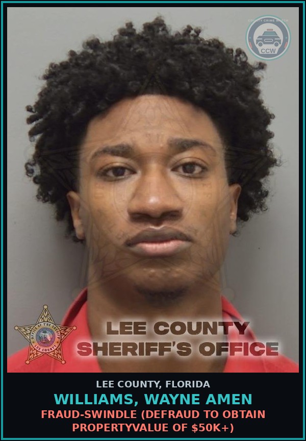 Booking mugshot of WILLIAMS, WAYNE AMEN in Lee County