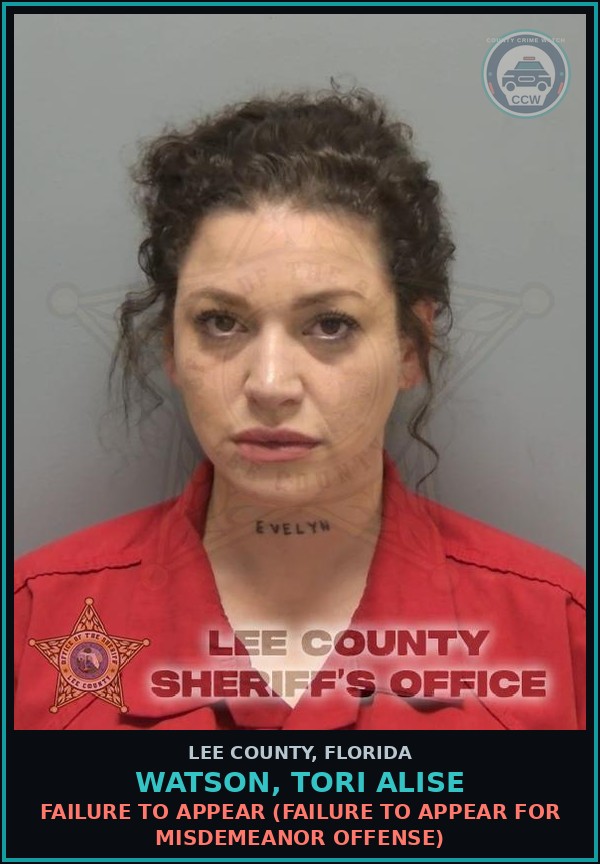 Booking mugshot of WATSON, TORI ALISE in Lee County