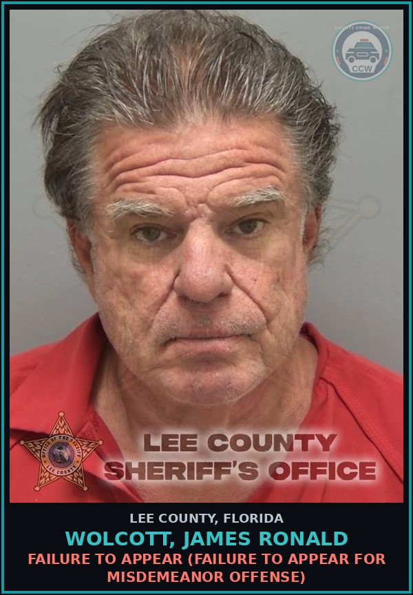 Booking mugshot of WOLCOTT, JAMES RONALD in Lee County