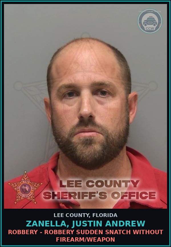 Booking mugshot of ZANELLA, JUSTIN ANDREW in Lee County