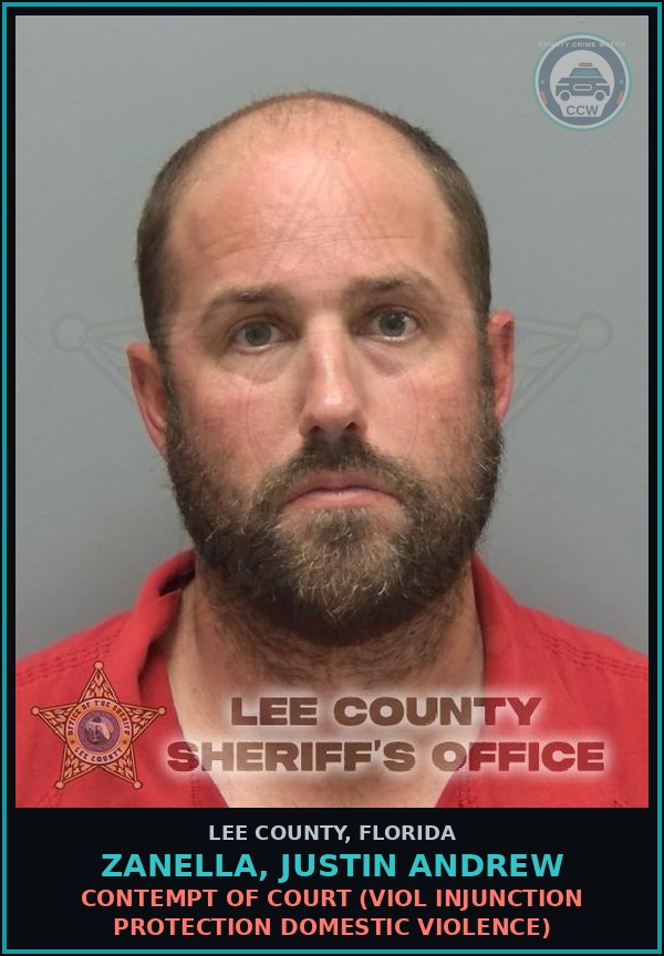 Booking mugshot of ZANELLA, JUSTIN ANDREW in Lee County