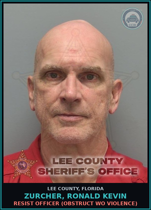 Booking mugshot of ZURCHER, RONALD KEVIN in Lee County