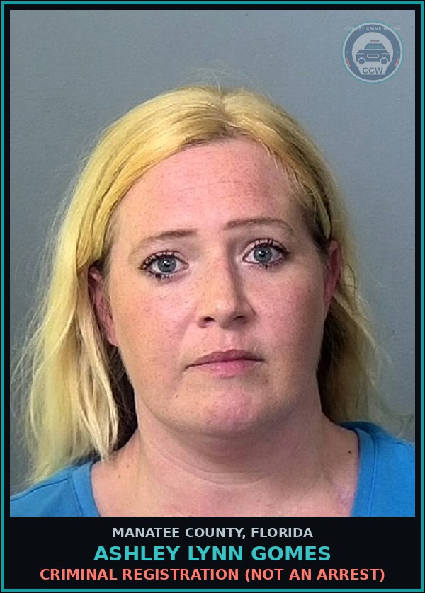 Booking mugshot of ASHLEY LYNN GOMES in Manatee County