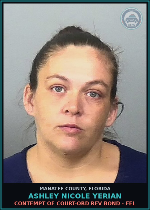 Booking mugshot of ASHLEY NICOLE YERIAN in Manatee County