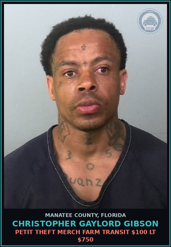 Booking mugshot of CHRISTOPHER GAYLORD GIBSON in Manatee County