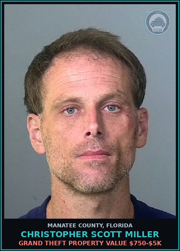 Booking mugshot of CHRISTOPHER SCOTT MILLER in Manatee County