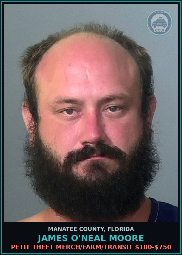 Booking mugshot of JAMES O'NEAL MOORE in Manatee County