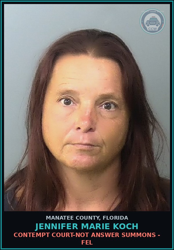 Booking mugshot of JENNIFER MARIE KOCH in Manatee County
