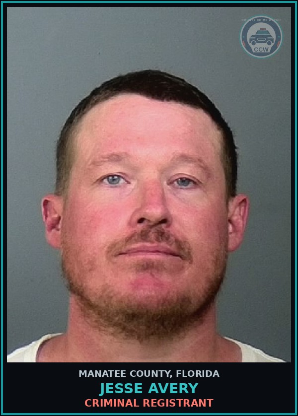 Booking mugshot of JESSE AVERY in Manatee County