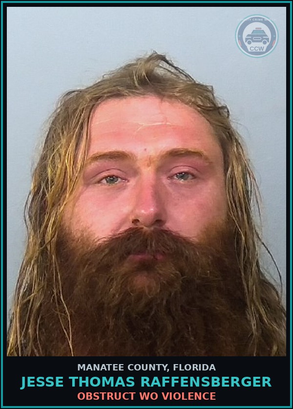 Booking mugshot of JESSE THOMAS RAFFENSBERGER in Manatee County