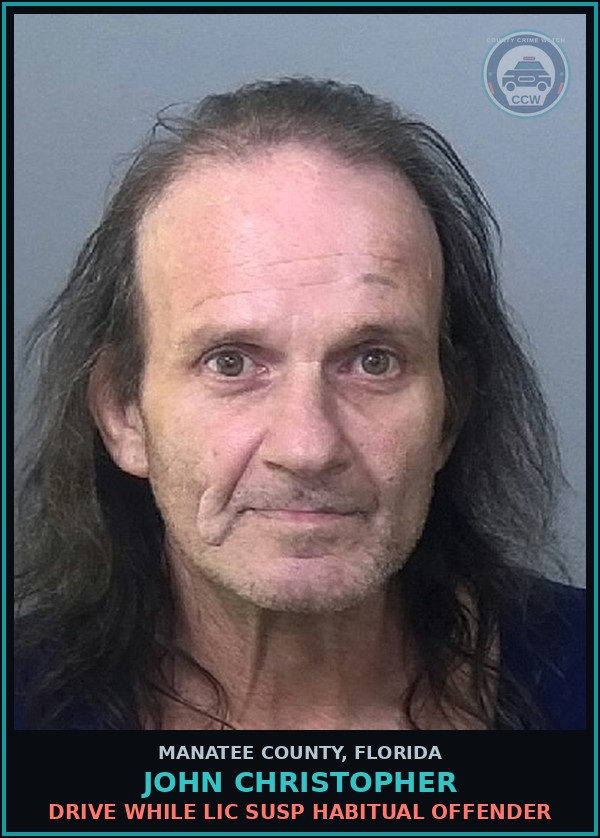 Booking mugshot of JOHN CHRISTOPHER in Manatee County