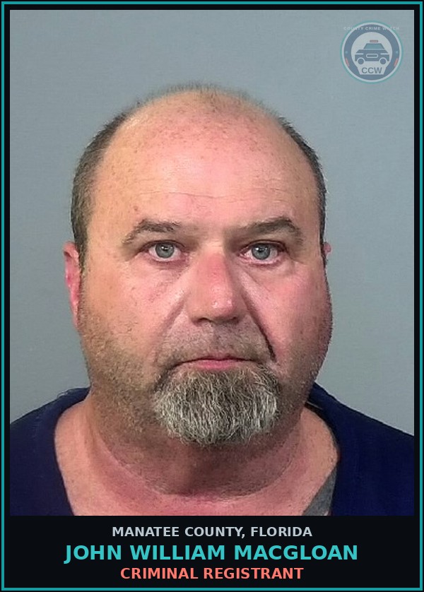 Booking mugshot of JOHN WILLIAM MACGLOAN in Manatee County