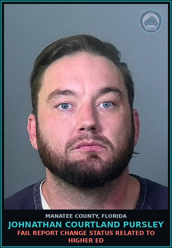 Booking mugshot of JOHNATHAN COURTLAND PURSLEY in Manatee County