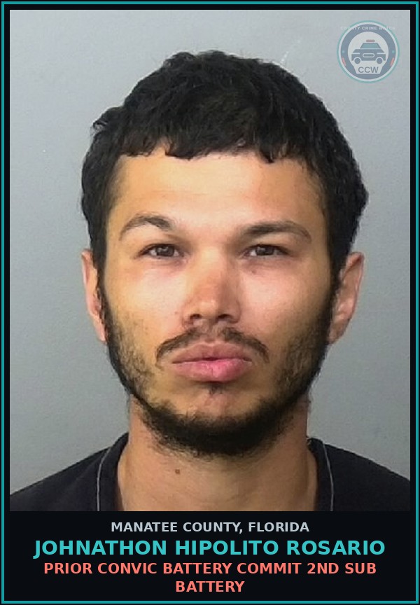 Booking mugshot of JOHNATHON HIPOLITO ROSARIO in Manatee County