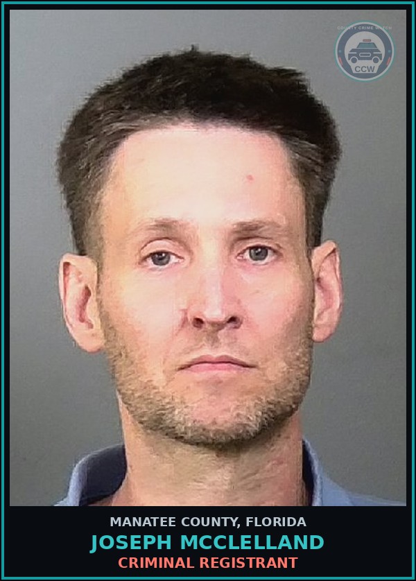 Booking mugshot of JOSEPH MCCLELLAND in Manatee County