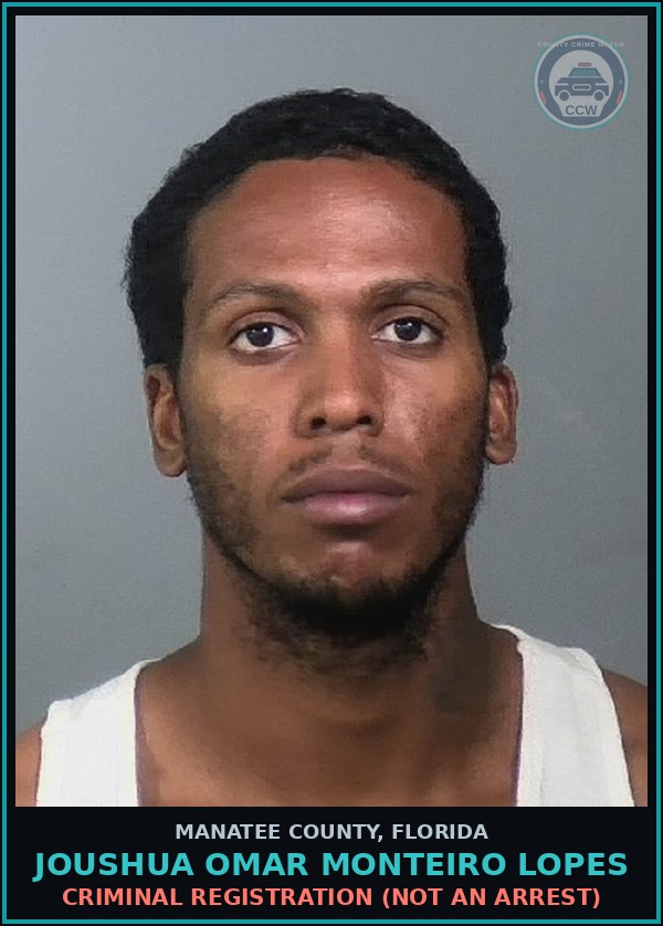 Booking mugshot of JOUSHUA OMAR MONTEIRO LOPES in Manatee County