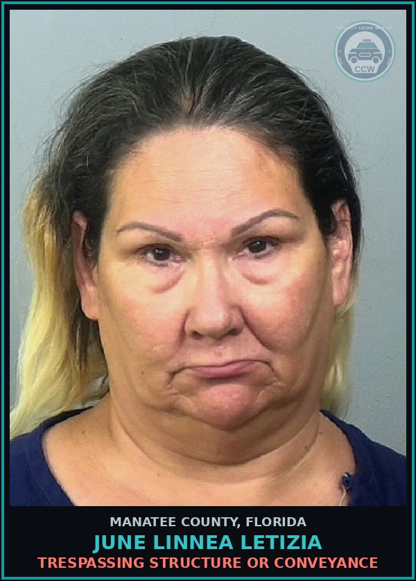 Booking mugshot of JUNE LINNEA LETIZIA in Manatee County