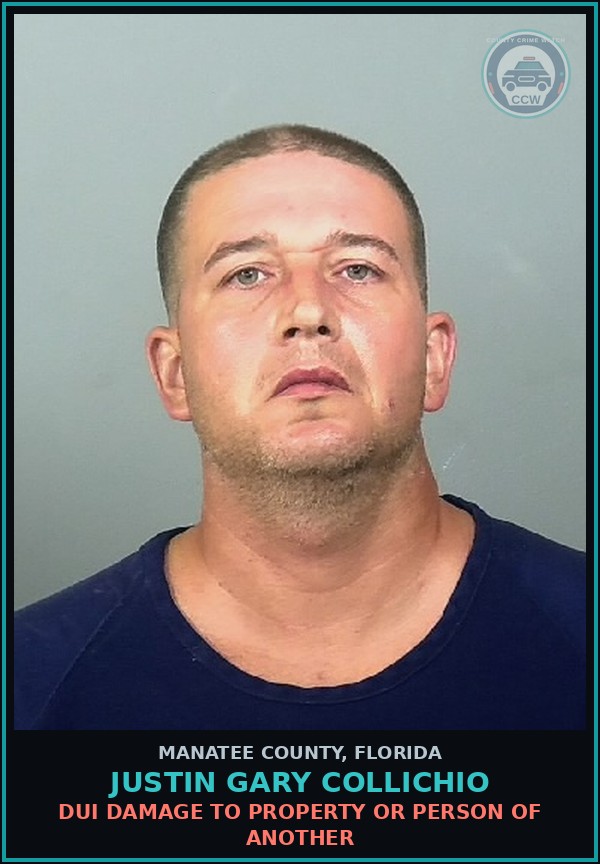 Booking mugshot of JUSTIN GARY COLLICHIO in Manatee County