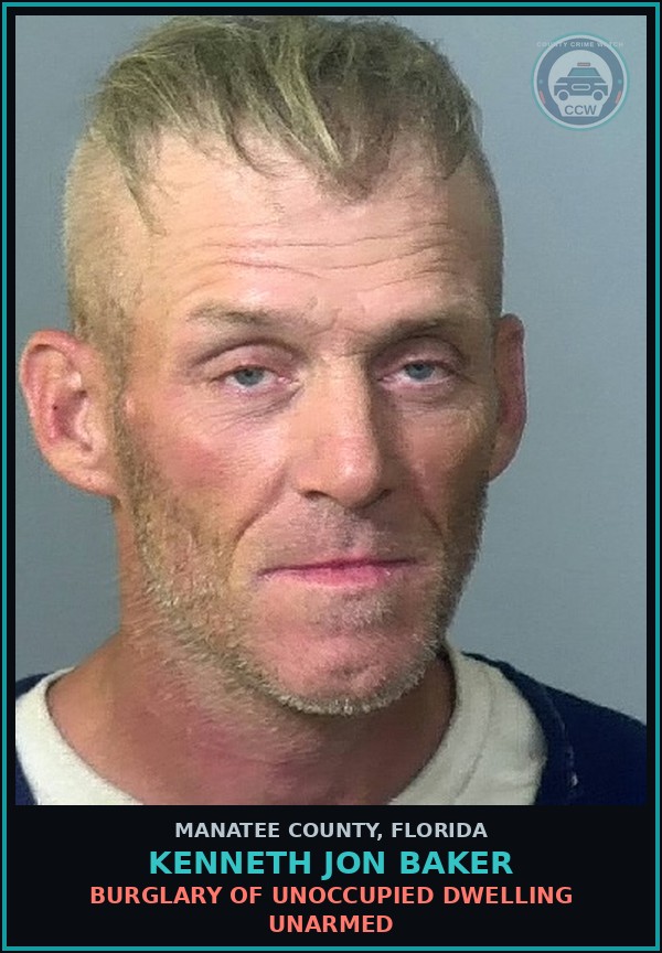 Booking mugshot of KENNETH JON BAKER in Manatee County