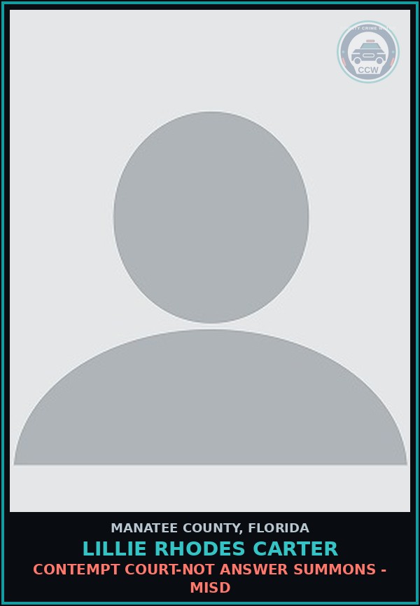 Booking mugshot of LILLIE RHODES CARTER in Manatee County
