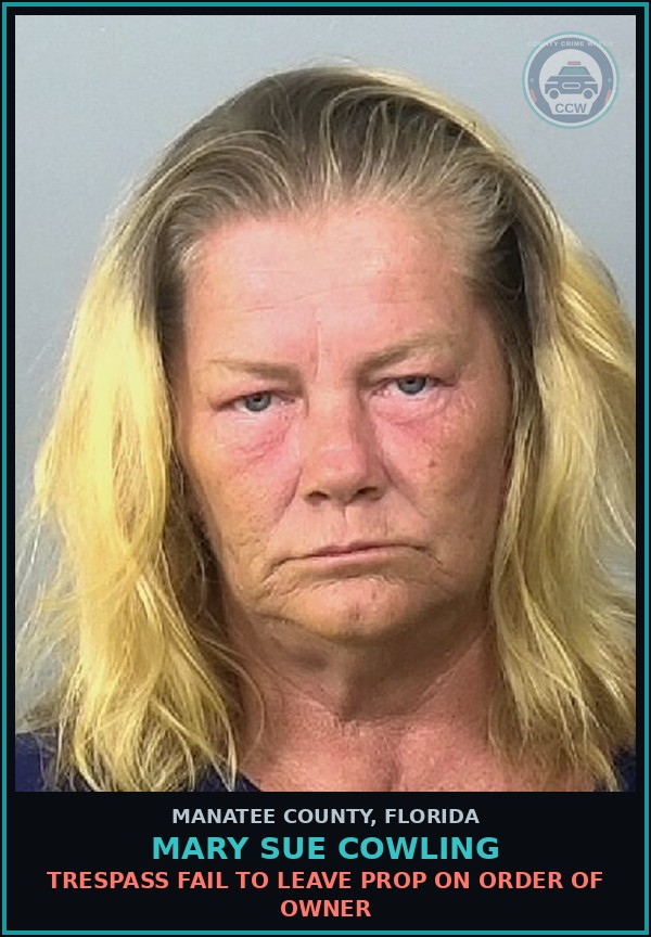 Booking mugshot of MARY SUE COWLING in Manatee County