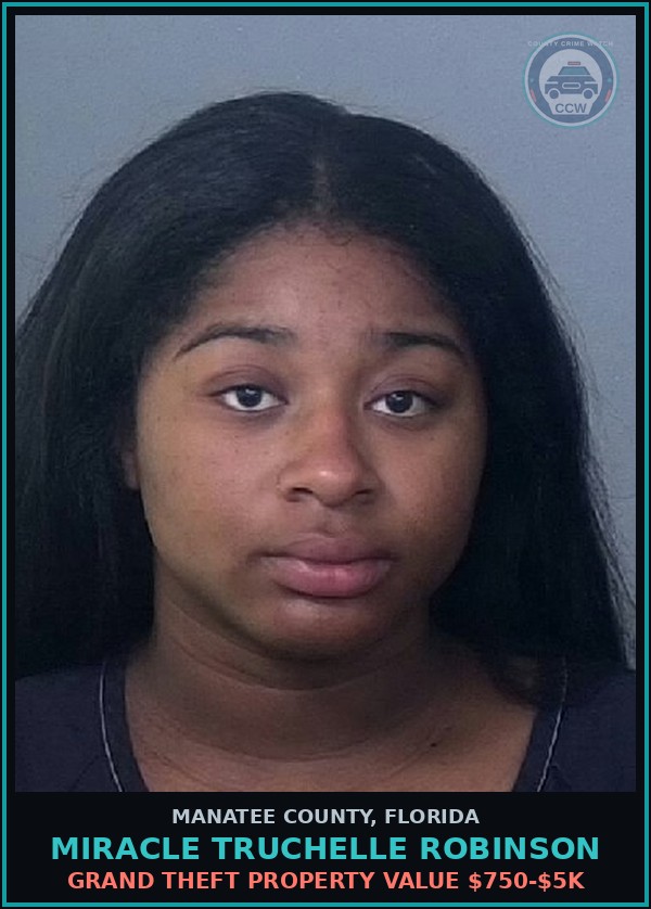 Booking mugshot of MIRACLE TRUCHELLE ROBINSON in Manatee County